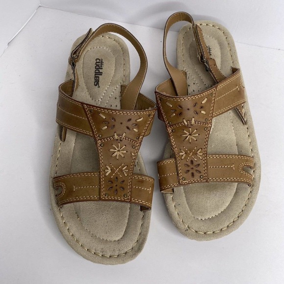 Cobbie Cuddlers Tan Leather Sandal Shoes Sz 8.5 W Hook And Loop Womens Comfort - Picture 5 of 10